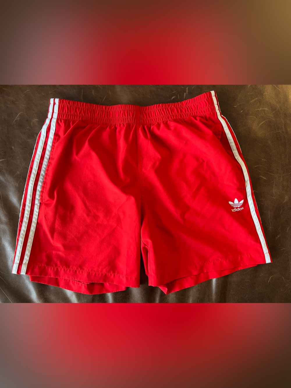 adidas Red Women's Athletic Shorts with White Three-Stripes